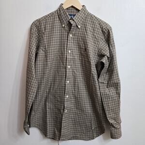 Ralph Lauren Mens Preppy Old Money Brown Plaid Classic Fit Button-Down Shirt S